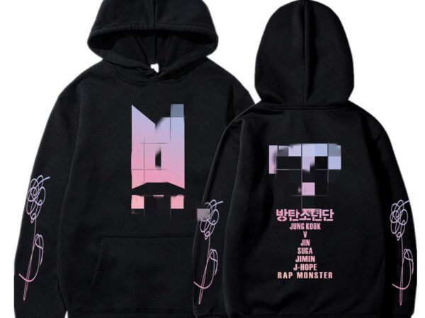 Hooded Sweatshirt with BTS Print for Men and Women, Casual Sports Style