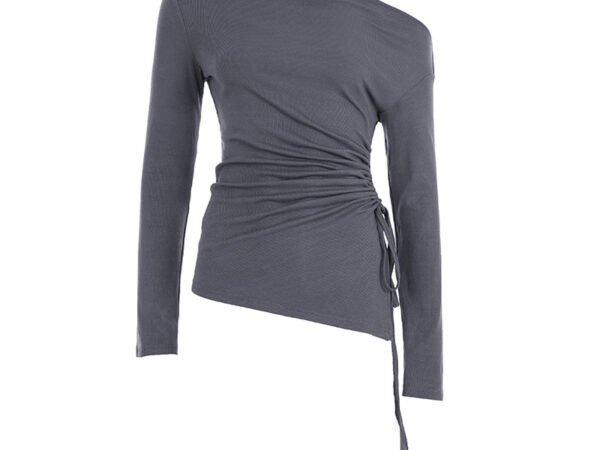 Sexy off shoulder drawstring pleated waist slimming top