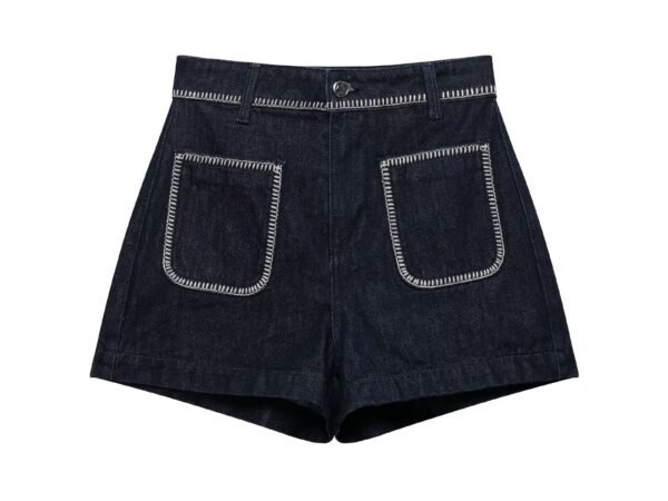 Embroidered buckle pocket denim versatile shorts for women