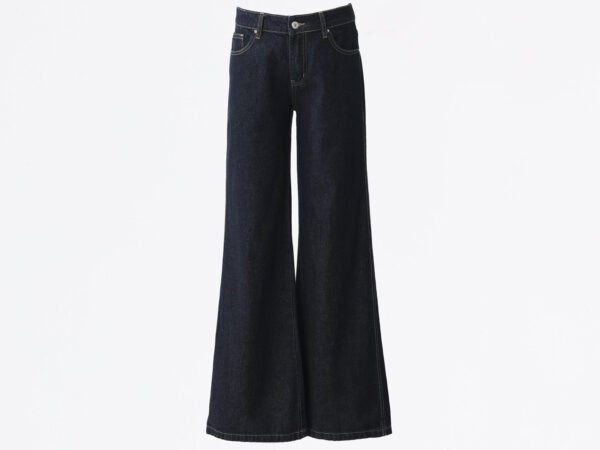 Women's  Flared Denim Pants Deep Blue Slimming Drape Casual Hoof Bell-Bottom Trousers