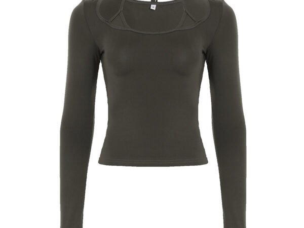 Tight solid color T-shirt fake two piece camisole round neck top for women