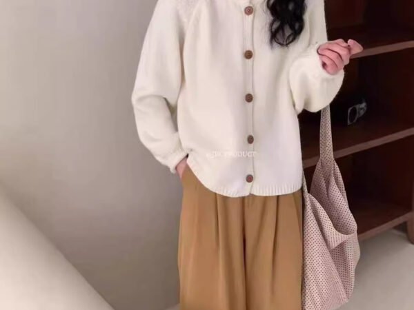 Simple Casual Versatile Retro Knitted Cardigan Loose Lazy Style Sweater Coat Top for Women