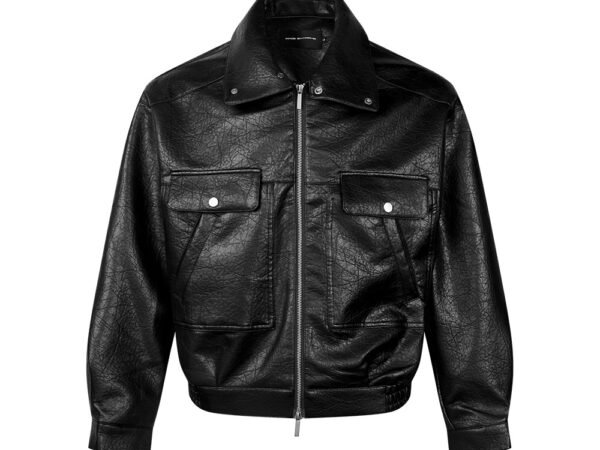 Casual Turn-down Collar Jacket for Men and Women PU Leather with Litchi Pattern