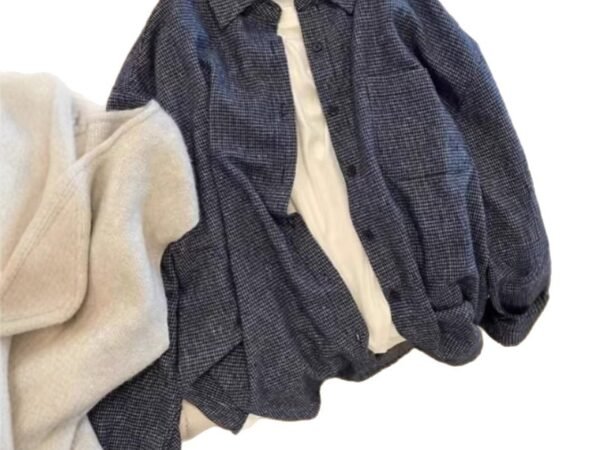 Blue Plaid Flannel Shirt Women's Lazy Style Loose Fit Slimming Long Sleeve Top Blouse Jacket