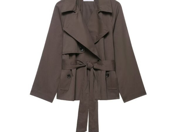 Flip collar long sleeved with belt windbreaker jacket