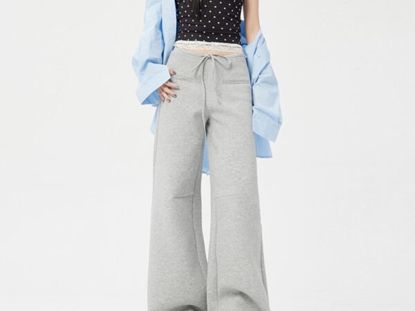 Women's  Drawstring Wide-Leg Pants High-Waist Basic Slightly Flared Sports Leisure Trousers