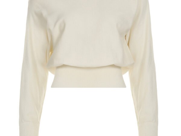 Spicy Girl Noble Irregular Oblique Collar Shoulder-Exposing Elegant Knitted Top Pure Color Waist-Cinching Slimming Top