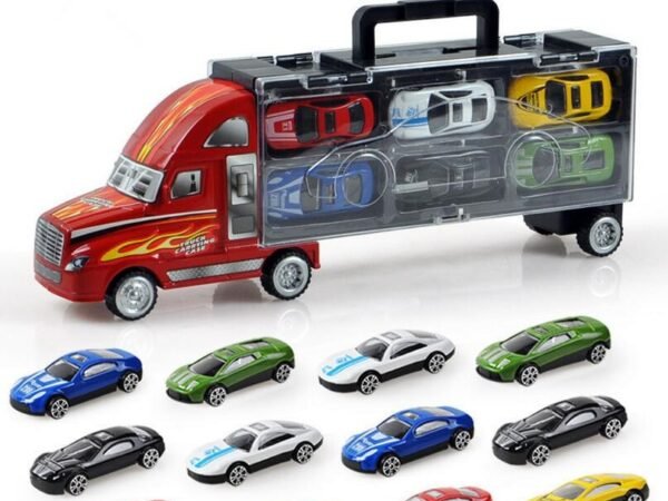 1XSet=13Pcs Transport Car Carrier Truck Boys Toy (includes Alloy Metal 12PcsCars+ 1PcsTruck) For Kids Children