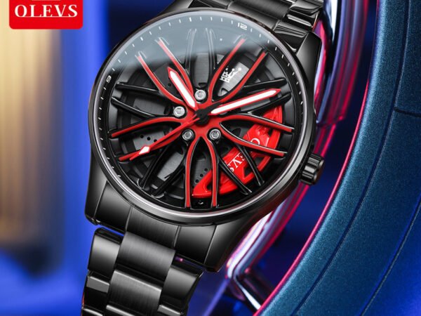 Men's wheel hub rotating fashionable and waterproof quartz watch