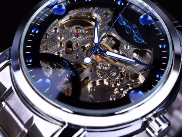 Winner Blue Ocean Fashion Casual Designer Stainless Steel Men Skeleton Watch Mens Watches Top Brand Luxury Automatic Watch Clock