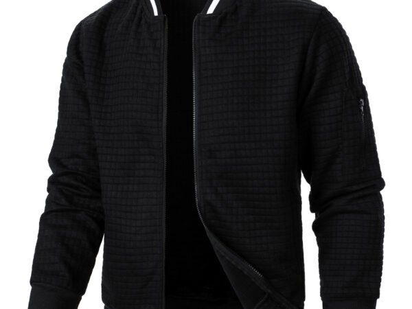 Men's new zipper stand up collar sweatshirt jacket men's casual plaid cardigan sweatshirt