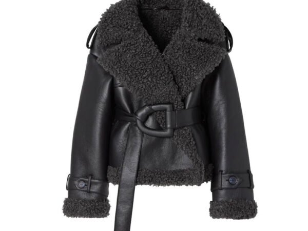 Autumn and winter collar fur one-piece short jacket waist cinching fashionable women's jacket