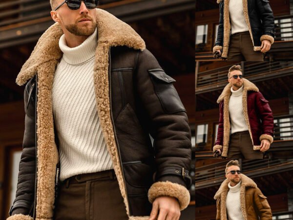 Warm winter men's fur one-piece jacket, thickened faux fur fur jacket