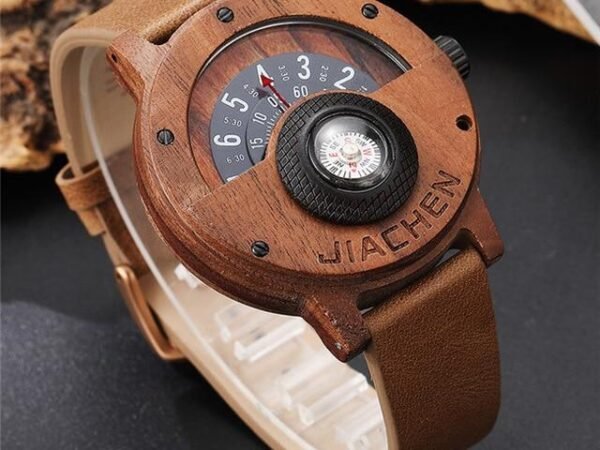 Unique Compass Turntable Design Mens Wooden Watch
