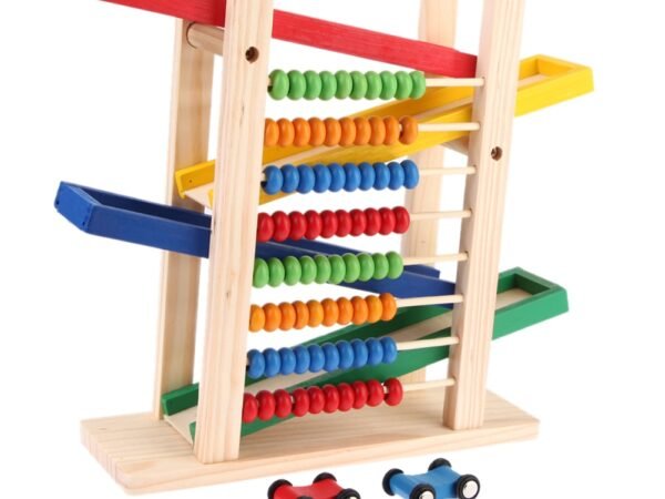 Baby Montessori Educational Wooden Toy Abacus Slippery Car Toys Creative Colorful with 4 Toy Cars Early Learning Teaching Toy