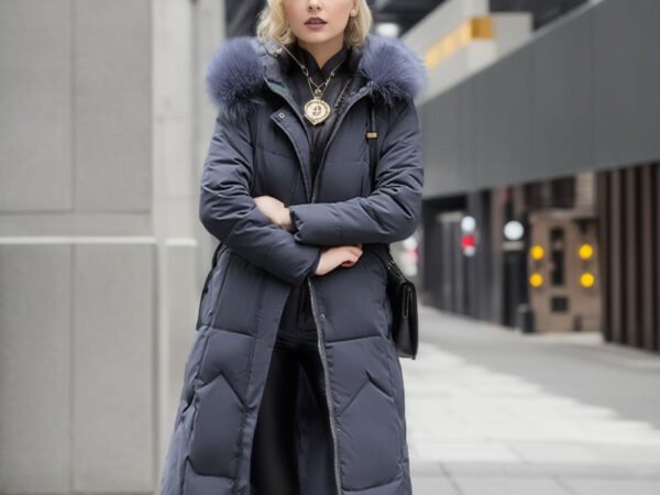 Cotton padded clothes women's middle and long style, slim fit, knee length cotton padded clothes, large wool collar and thick cotton padded jacket